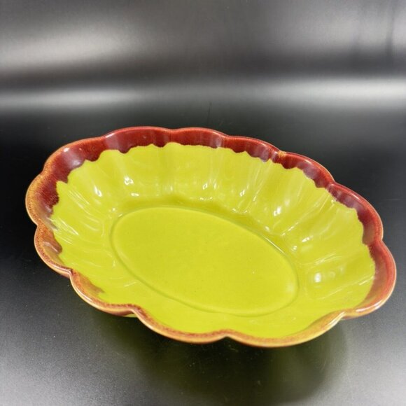 Vintage Allens of California Drip Glaze Green Sunrise Pottery Dish Bowl Planter - Picture 14 of 16